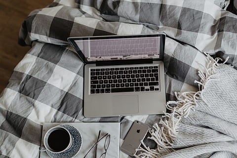 everything, need, work, bed, workspace, computer, macbook, iphone, book, phone, mobile, laptop, reading, above, cell phone, bedding, bedroom, blogging, flatlay, technology, connection, communication, wireless technology, indoors, high angle view, no people, furniture, table, computer equipment, portable information device, close-up, using laptop, still life, textile, portability, keyboard, 4K, CC0, public domain, royalty free