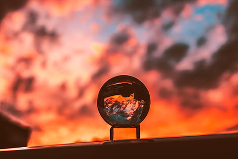 romania, bucharest, sunset, orange color, sphere, sky, cloud - sky, nature, no people, heat - temperature, focus on foreground, reflection, burning, dusk, outdoors, close-up, beauty in nature, globe - man made object, flame, space, geometric shape, crystal ball, 5K, CC0, public domain, royalty free