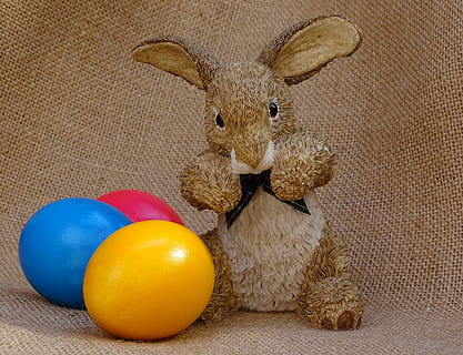easter bunny, easter egg, hare, easter, egg, decoration, easter theme, easter decoration, colorful, mammal, celebration, animal, animal themes, pets, holiday, indoors, domestic, animal representation, one animal, toy, stuffed toy, representation, domestic animals, food, no people, 4K, CC0, public domain, royalty free