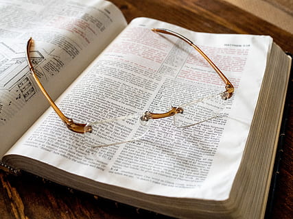 bible, book, reading, study, literature, knowledge, read, religion, christian, pages, text, religious, christianity, education, god, faith, holy, spirituality, scripture, page, paper, high angle view, open, publication, no people, indoors, glasses, eyeglasses, close-up, still life, communication, western script, two objects, wisdom, musical note, textbook, 5K, CC0, public domain, royalty free