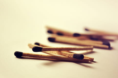 matchsticks #2, concepts, fire, flame, studio shot, indoors, selective focus, wood - material, white background, no people, close-up, group of objects, matchstick, copy space, in a row, old, colored background, large group of objects, obsolete, sign, group, still life, burnt, 2K, CC0, public domain, royalty free
