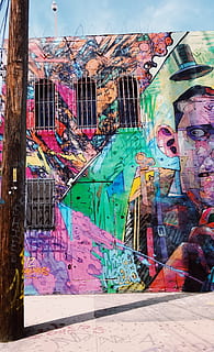 muro di graffiti, graffiti, multicolore, arte e artigianato, creatività, architettura, struttura costruita, nessuno, esterno dell'edificio, arte di strada, giorno, rappresentazione, città, rappresentazione umana, disordinato, caratteristica della parete, costruzione, all'aperto, dipingere, murale, 4K, CC0, dominio pubblico, privo di copyright