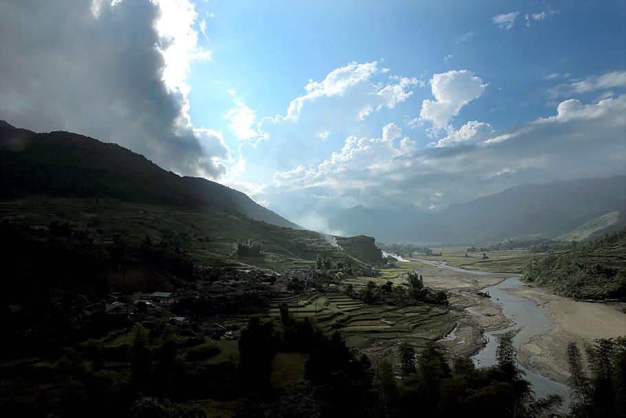 terrazze di riso, bianca, nuvole, blu, cielo, buio, alba, luce del giorno, paesaggio, montagna, natura, panoramico, alberi, valle, acqua, nuvola - cielo, bellezza nella natura, scenics - natura, ambiente, scena tranquilla, la tranquillità, scena non urbana, nessuno, giorno, pianta, terra, catena montuosa, idilliaco, all'aperto, viaggio, esplorazione, gamma, 2K