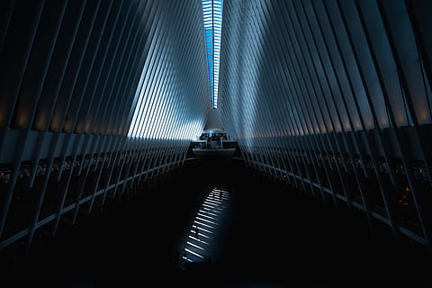 building interior, building, architecture, interior, light, shadow, people, dark, oculu, new york, abstract, hall, stair, steel, built Structure, futuristic, modern, technology, no People, indoors, light - Natural Phenomenon, business, metal, diminishing Perspective, urban Scene, reflection, illuminated, construction Industry, 8K, CC0, public domain, royalty free