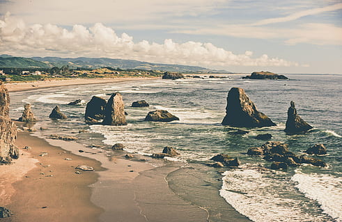 melihat, pantai bandon, awan, horison, pemandangan, cahaya, samudra, oregon, batu, indah, sinar matahari, ombak, bando, pantai, langit biru, hari, kosong, alam, di luar ruangan, batu batu, tempat kejadian, laut, Amerika Serikat, air, tanah, langit, padat, batu - benda, keindahan di alam, scenics - alam, ketenangan, awan - langit, gerakan, adegan yang tenang, di luar rumah, formasi batuan, tidak ada orang, tumpukan batu, 2K, CC0, domain publik, bebas royalti