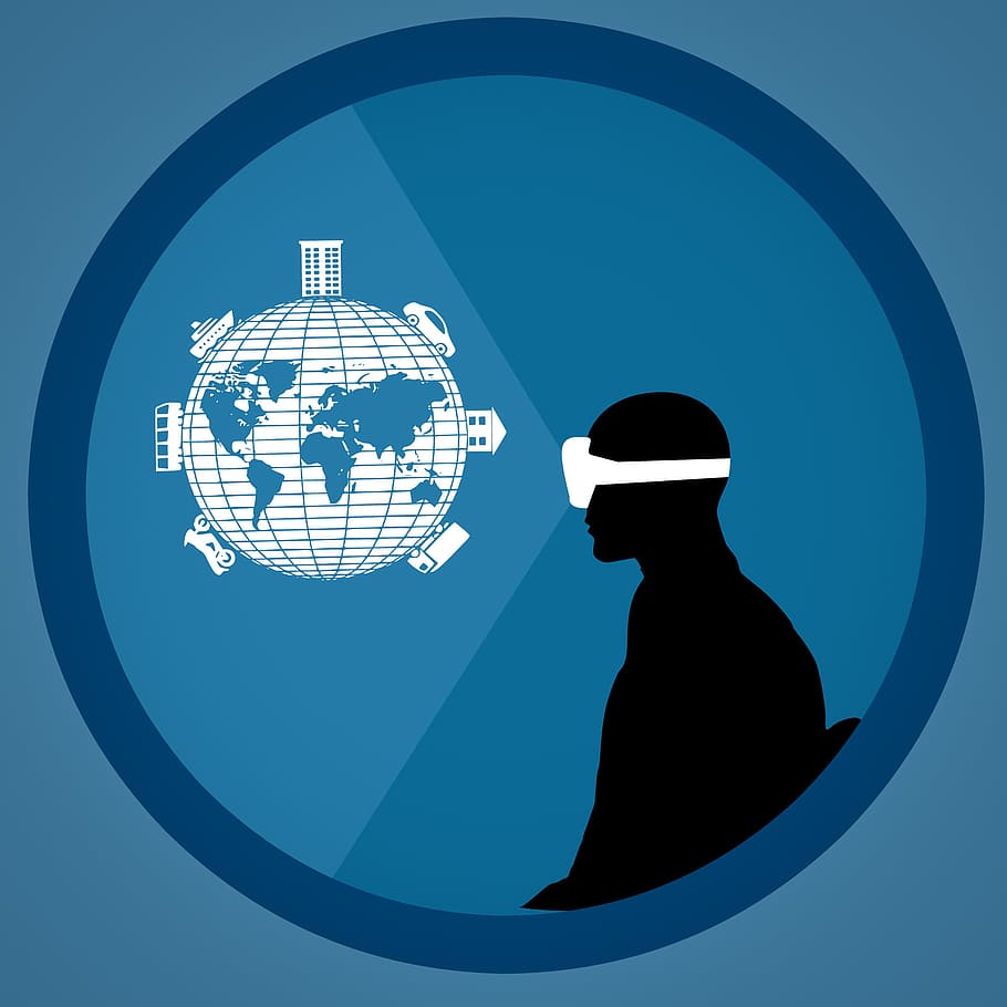 il·lustració, persona, utilitzant, virtual, auriculars de realitat, auriculars., augmentat, la realitat, gots, viatjar, home, tecnologia, futur, icona, comunicació, ciència, pantalla, negocis, vr, cibernètic, dispositiu, digital, entreteniment, medi ambient, equipament, experiència, joc, jugador, innovació, interactiu, multimèdia, simulador, visió, referència, una persona, blau, cercle, forma geomètrica, persones reals, homes, forma, activitat d'oci, naturalesa, silueta, estils de vida, vista del darrere, a l'aire lliure, cel, llum solar, dia, arquitectura, compost digital, contemplació, 1080P