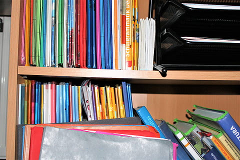 stuff, school, books, learn, shelf, large group of objects, publication, book, choice, no people, indoors, variation, multi colored, arrangement, still life, bookshelf, abundance, education, in a row, close-up, collection, music, order, stack, 5K, CC0, public domain, royalty free