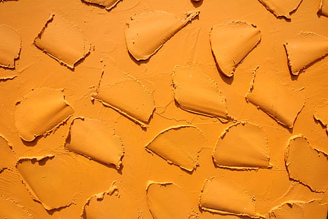 orange, paint, texture, full frame, backgrounds, no people, day, sand, land, pattern, textured, nature, yellow, footprint, beach, high angle view, directly above, outdoors, close-up, track - imprint, sunlight, brown, holiday, 5K, CC0, public domain, royalty free