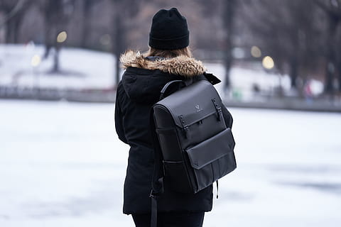 cold, snow, landscape, nature, back view, backpack, backpacker, bag, blur, central park, nyc, park, season, winter, winter jacket, woman, rear view, warm clothing, clothing, one person, focus on foreground, city, adult, cold temperature, coat, day, women, hat, standing, three quarter length, outdoors, winter coat, overcoat, hairstyle, scarf, 8K, CC0, public domain, royalty free