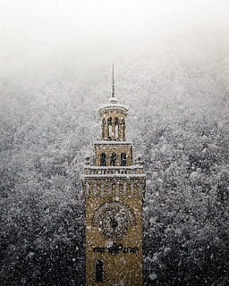 Torre del Rellotge, hivern, edifici, torre, arquitectura, campanar, fletxa, naturalesa, a l'aire lliure, gel, neu, temps, va parlar, màquina, castell, centre de la ciutat, urbà, ciutat, temperatura de fred, exterior de l'edifici, nevar, estructura construïda, cap gent, boira, religió, lloc de culte, espiritualitat, creença, cel, vent de neu, efecte texturat, clima extrem, 4K, CC0, domini públic, lliure de regalies