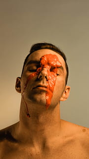 rot, Farbe, Modell-, Studio, Kopfschuss, Studioaufnahme, drinnen, Porträt, mit nacktem Oberkörper, farbiger Hintergrund, eine Person, menschliches Körperteil, junger Erwachsener, Erwachsene, Vorderansicht, Körperteil, Augen geschlossen, Männer, menschliches Gesicht, grauer Hintergrund, junge Männer, grau, menschliche Lippen, Frisur, Betrachtung, 5K, CC0, gemeinfrei, lizenzfrei