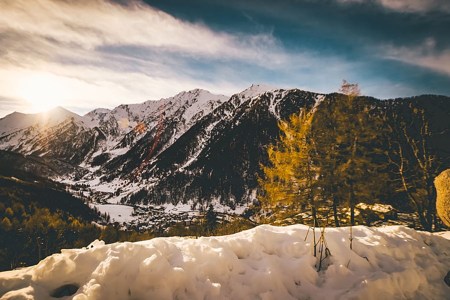 fotografia di paesaggio, la neve, capped, catena montuosa, avventura, nuvole, freddo, alba, luce del giorno, brina, ghiaccio, paesaggio, montagna, vista delle montagne, natura, panoramico, cielo, montagna innevata, tramonto, alberi, inverno, temperatura fredda, bellezza nella natura, scenics - natura, nuvola - cielo, la tranquillità, scena tranquilla, scena non urbana, ambiente, copertura, Colore bianco, idilliaco, pianta, nessuno, picco di montagna, 5K