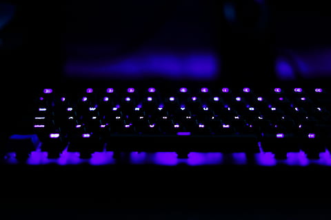computer, hardware, electronics, computer hardware, keyboard, computer keyboard, mechanical, purple, pc, mac, desk, gaming pc, Razer, rgb, tech, technology, mechanical keyboard, battlestation, stage, led, sound mixer, sound recording equipment, audio equipment, music, control, wireless technology, close-up, communication, blue, connection, laptop, computer equipment, arts culture and entertainment, night, no people, studio, computer key, computer part, dark, nightlife, mixing, electrical equipment, 5K, CC0, public domain, royalty free