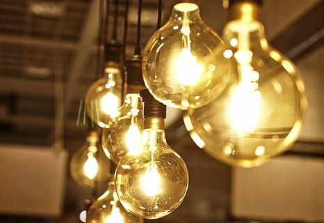 light bulb, ikea, lighting equipment, illuminated, indoors, electricity, hanging, glowing, electric light, light, no people, focus on foreground, close-up, glass - material, filament, low angle view, light - natural phenomenon, technology, selective focus, fuel and power generation, shiny, electric lamp, ceiling, brightly lit, 5K, CC0, public domain, royalty free