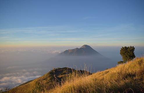 Merapi, berg-, Indonesië, Java, vulkaan, landschap, buitenshuis, scenics - natuur, schoonheid in de natuur, rustige scène, kalmte, hemel, fabriek, niet-stedelijke scène, land-, milieu, geen mensen, natuur, idyllisch, reizen, wolk - lucht, gras, dag, toerisme, bergtop, vulkanische krater, 4K, CC0, publiek domein, royaltyvrij