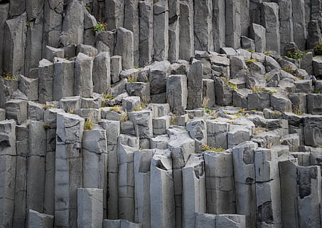 gray rock formation, slate, iceland, rock, archaeology, vik, column, reynisfjara basalt, cliff, pillar, stone, cliffside, gray, grey, layer, natural, building, architecture, soil, wall, nature, history, no people, the past, solid, ancient, day, sculpture, representation, art and craft, travel, statue, human representation, travel destinations, outdoors, tourism, craft, in a row, memorial, ancient civilization, 5K, CC0, public domain, royalty free