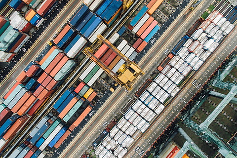 container, van, export, travel, cargo, wharf, block, transportation, architecture, aerial, view, cargo container, freight transportation, commercial dock, water, aerial view, business, harbor, pier, industry, building, no people, shipping, mode of transportation, backgrounds, retail, large group of objects, outdoors, cityscape, global finance, 4K