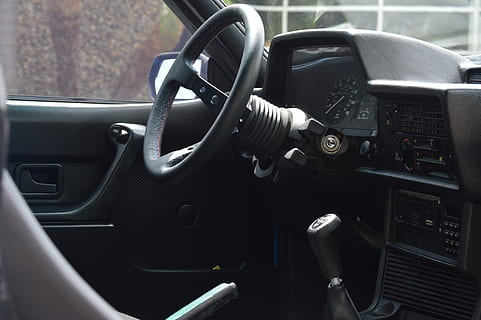 car, vehicle interior, mode of transportation, car interior, transportation, technology, control panel, close-up, steering wheel, land vehicle, no people, gearshift, control, dashboard, motor vehicle, day, indoors, retro styled, black color, 4K, CC0, public domain, royalty free