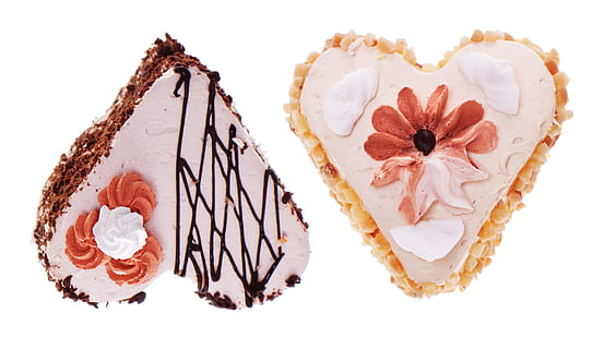 hjerte, form, bage, kage, slik, fløde, skorpe, cupcake, mejeri, dessert, kost, spisning, drikke, opfedning, mad, isolerede, måltid, ingen, bagværk, pie, snack, sød, torte, hvid, lækker, mad og drikke, sødt mad, friskhed, skåret ud, ingen mennesker, frugt, klar til at spise, hvid baggrund, indendørs, blomst, studio skud, overbærenhed, direkte over, tæt på, sund kost, fristelse, 2K, CC0, offentligt domæne, royaltyfrie