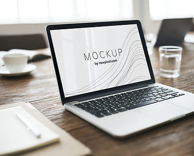laptop, computer, keyboard, mockup, device, electronics, mock up, monitor, screen, communication, technology, table, wireless technology, connection, text, western script, indoors, selective focus, cup, business, food and drink, still life, internet, no people, furniture, computer network, wood - material, glass, 4K, CC0, public domain, royalty free