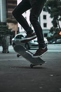 person kickflipping , action, active, activity, fun, leisure, skateboard, skateboarder, skater, low section, real people, city, human leg, one person, sport, sports equipment, skill, motion, leisure activity, day, human body part, balance, lifestyles, architecture, men, shoe, body part, outdoors, skating, 4K, CC0, public domain, royalty free