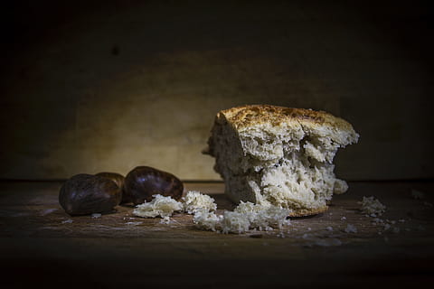 bread, baked, dark, food, indoors, food and drink, table, still life, wood - material, freshness, no people, close-up, vegetable, wellbeing, fungus, healthy eating, mushroom, selective focus, ready-to-eat, solid, brown, temptation, 5K, CC0, public domain, royalty free