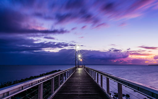 viola, bianca, di legno, Casa, spiaggia, nuvole, colori, bacino, sera, orizzonte, molo, paesaggio, luci, natura, oceano, panoramico, mare, paesaggio marino, riva del mare, cielo, tramonto, acqua, onde, nuvola - cielo, ponte, scenics - natura, connessione, struttura costruita, la tranquillità, architettura, bellezza nella natura, ringhiera, scena tranquilla, direzione, ponte - struttura fatta dall'uomo, la strada davanti, orizzonte sull'acqua, all'aperto, nessuno, prospettiva decrescente, passerella, 5K, CC0, dominio pubblico, privo di copyright