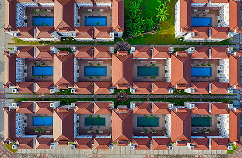 minecraft game application, aerial, architectural design, architecture, art, buildings, business, city, color, design, drone, houses, landscape, modern, nature, outdoors, park, pattern, pool, retro, summer, swimming pool, tourism, town, travel, urban, water, building exterior, built structure, window, building, full frame, residential district, no people, day, backgrounds, plant, in a row, sunlight, house, side by side, repetition, potted plant, apartment, 5K, CC0, public domain, royalty free