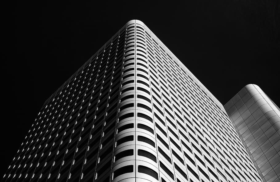 architettura, costruzione, infrastruttura, cielo, grattacielo, Torre, bianco e nero, struttura costruita, esterno dell'edificio, edificio per uffici esterno, Inquadratura dal basso, alto - alto, moderno, ufficio, città, nessuno, destinazioni di viaggio, notte, natura, all'aperto, turismo, distretto finanziario, 4K