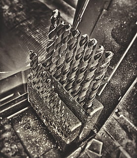 tool, drill, box, diy, drilling, dirt, black-and-white, work, handwork, metal, close-up, no people, high angle view, pattern, selective focus, day, indoors, focus on foreground, still life, safety, old, textured, equipment, nature, security, communication, technology, machinery, wheel, 2K, CC0, public domain, royalty free