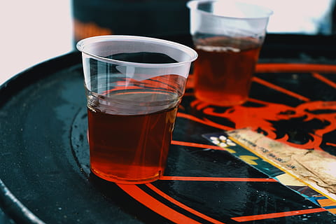 two, clear, plastic cups, bar, cups, drinks, liquid, liquor, table, drink, glass, refreshment, household equipment, food and drink, drinking glass, close-up, tea, no people, tea - hot drink, hot drink, still life, indoors, freshness, focus on foreground, alcohol, nature, tea cup, tray, 4K, CC0, public domain, royalty free