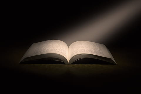 photography, book page, dark, enlightenment, opened, page, pages, sun ray, sunlight, wisdom, publication, book, open, education, learning, paper, literature, reading, indoors, black background, studio shot, copy space, expertise, studying, intelligence, no people, single object, hardcover book, 5K, CC0, public domain, royalty free
