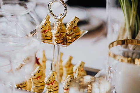 golden, bunnies, tray, table, holidays, table set, chocolate, fancy, easter, table decor, elegance, bunny, lindt, indoors, gold colored, selective focus, no people, jewelry, decoration, celebration, gold, wealth, close-up, still life, event, luxury, art and craft, representation, human representation, choice, variation, wedding, 2K, CC0, public domain, royalty free