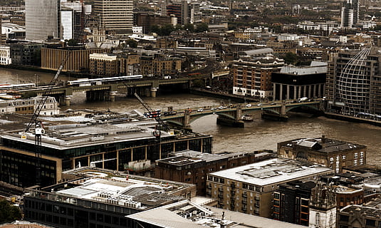 gray building, aerial view, landscape, nature, outdoors, scenery, city, london, building, st. paul's cathedral, united kingdom, urban, town, downtown, assembly line, factory, street, industry, console, electronics, construction, architecture, built structure, building exterior, high angle view, cityscape, day, residential district, no people, water, river, roof, connection, transportation, 5K, CC0, public domain, royalty free