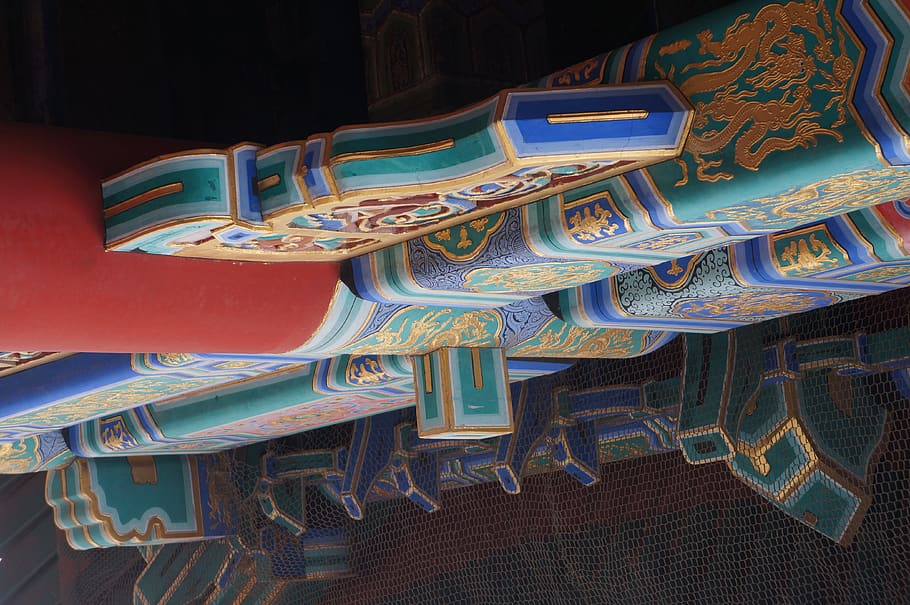 arquitectura, edifici, temple, Xina, Beijing, la ciutat prohibida, santuari, adoració, pilar, columna, ciutat prohibida, habitatge, monestir, cúpula, art, símbol, emblema, venes, màquina de jocs d'arcade, terratrèmol, cap gent, a l'interior, multicolor, patró, comunicació, primer pla, vista d’angle baix, disseny, negocis, pila, text, ornamentat, art i artesania, religió, dia, venda al detall, cultura i entreteniment artístic, 4K