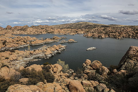 granite rocks, -, watson lake view, view., Arizona, Climbing, Clouds, Cloudy, Erosion, Lake, Landscape, Outdoors, Prescott, Rocks, Scenic, Southwest, backpacking, beauty, beauty in nature, boulders, cliffs, crevices, dells, formations, geologic forces, granite, granite dells, granite rock, hiking, nature, recreation, recreational, rock climbing, rock patterns, stones, texture on rock, towering cliffs, water, watson, watson lake, sky, rock, cloud - sky, scenics - nature, nautical vessel, tranquility, day, tranquil scene, sea, rock - object, solid, land, no people, transportation, mountain, high angle view, sailboat, 2K, CC0, public domain, royalty free