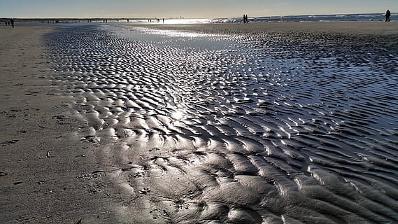 playa, reflexión, puesta de sol, crepúsculo, mar, Países Bajos, tierra, agua, arena, tranquilidad, naturaleza, belleza en la naturaleza, modelo, escena tranquila, paisajes - naturaleza, cielo, mojado, día, luz del sol, patrón natural, idílico, escena no urbana, al aire libre, nadie, nivel de la superficie, marea baja, 2K, CC0, dominio público, libre de derechos