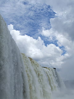 cascate, blu, cielo, bianca, nuvole, giorno, Cloudscape, paesaggio, movimento, natura, acqua, cascata, nuvola - cielo, bellezza nella natura, scenics - natura, nessuno, Colore bianco, all'aperto, temperatura fredda, Inquadratura dal basso, lunga esposizione, la neve, sport, movimento sfocato, potere in natura, acqua corrente, fluente, 2K, CC0, dominio pubblico, privo di copyright