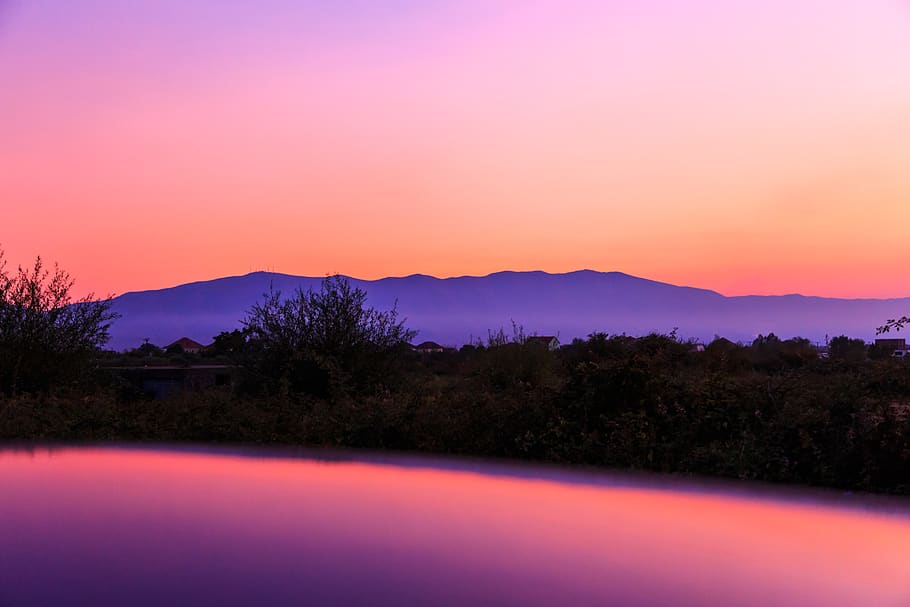 Albania, Shkodër, balcanic, apus de soare, reflecţie, munţi, copac, cer, apă, liniște, scenice - natura, o scenă liniștită, lac, Munte, nici o persoana, frumusețe în natură, natură, mediu inconjurator, plantă, siluetă, peisaj, scenă non-urbană, culoare portocalie, Violet, în aer liber, cerul romantic, 2K