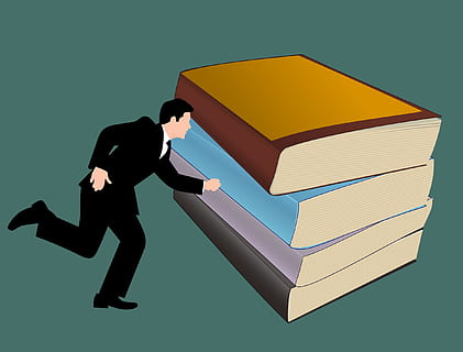 illustration, businessman, rushing, towards, books, learning and development, knowledge, studying, master, teaching, teacher, idea, dictionary, , business person, business, people, men, corporate business, risk, sign, finance, communication, studio shot, adult, silhouette, full length, indoors, blue, suit, side view, effort, blue background, 1080P, CC0, public domain, royalty free