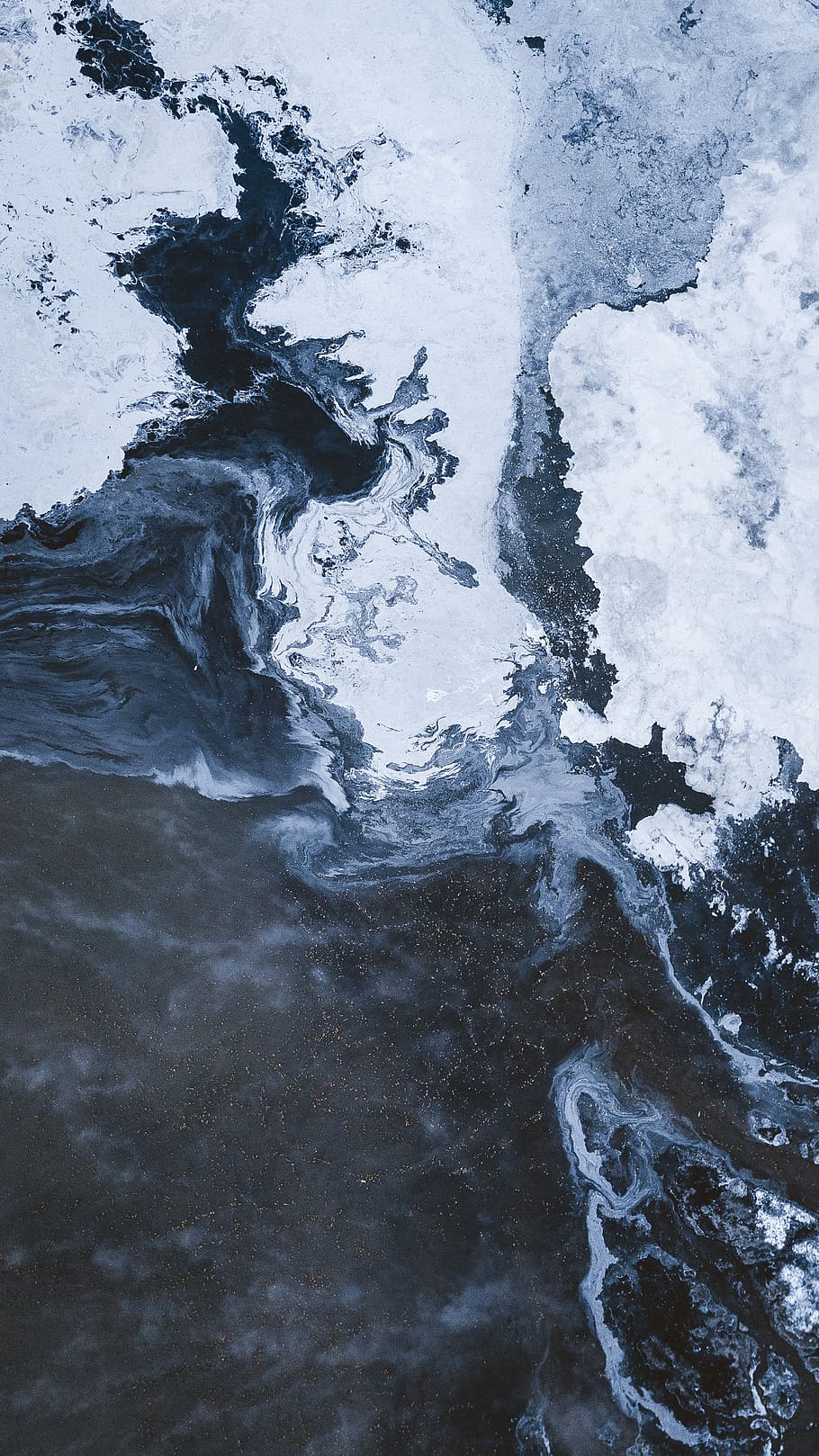 vanddannelse, kold temperatur, vand, sne, vinter, ingen mennesker, skønhed i naturen, natur, vandsport, dag, is, hav, bevægelse, Frosset, udendørs, jord, høj vinkel visning, scenics - natur, flydende vand, flyder, smeltning, 2K
