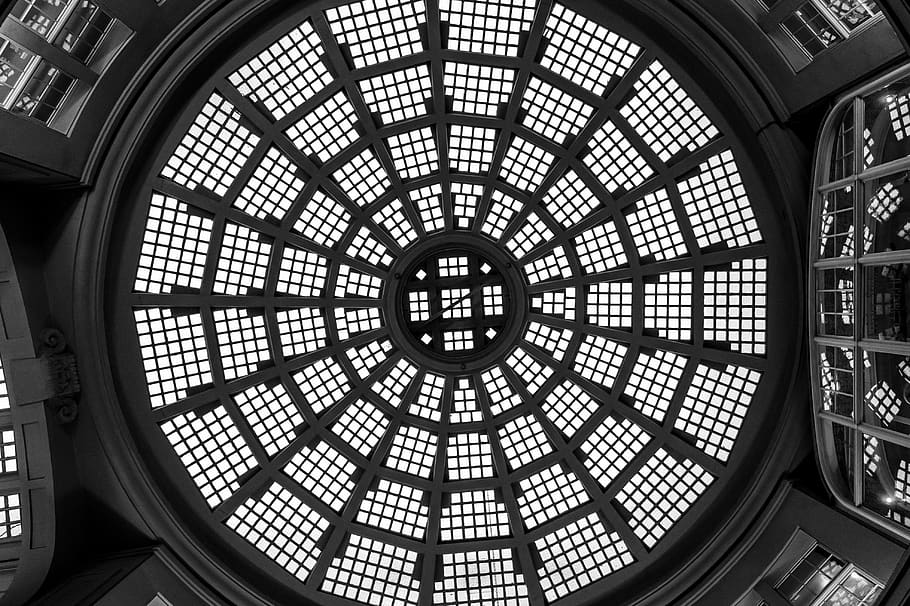 Germania, leipzig, forma, cerchio, cravatta combattente, drammatico, architettura, mercato coperto, soffitto, bicchiere, bianco e nero, morte Nera, interno, riflessi, struttura costruita, in casa, cupola, modello, Inquadratura dal basso, forma geometrica, nessuno, vetro - materiale, lucernario, design, luce del sole, caratteristica architettonica, direttamente sotto, giorno, architettura e arte, ornato, concentrico, 4K