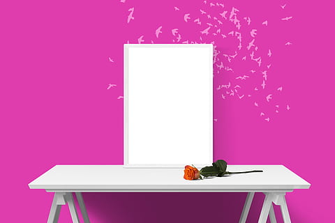 plakat, ramme, væg, skrivebord, Rose, lyserød farve, indendørs, farvet baggrund, lilla, ingen mennesker, studio skud, kopiere plads, teknologi, bord, papir, trådløs teknologi, lyserød baggrund, forbindelse, pen, note pad, stilleben, murbygningsfunktion, blank, digital tablet, 4K, CC0, offentligt domæne, royaltyfrie