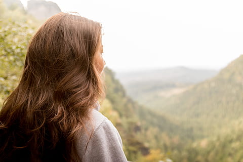 young, girl, enjoying, beautiful, views, spring mountains, one person, adult, hair, rear view, headshot, hairstyle, landscape, long hair, environment, women, nature, brown hair, land, portrait, tranquility, day, beauty in nature, copy space, rural scene, contemplation, outdoors, simple living, looking at view, 5K, CC0, public domain, royalty free