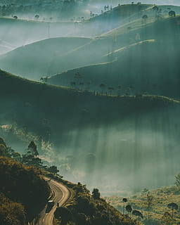 silhouette, mountains, daytime, mist, layer, landscape, hill, road, hillside, outdoor, view, fog, tree, woodland, forest, hilly, sunlight, foggy, misty, ray, light, green, wallpaper, nature, mountain, scenics, outdoors, rural Scene, china - East Asia, aerial View, agriculture, green Color, travel, guangxi Zhuang Autonomous Region - China, farm, asia, land, beauty In Nature, guilin, sunset, famous Place, sunrise - Dawn, summer, morning, field, environment, mountain Peak, no People, yangshuo, sky, 2K, CC0, public domain, royalty free