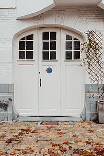 zavřené dveře, dveře, cesta, chodník, kámen, brussel, zeď, okno, parkoviště, budova, architektura, koberec, list, městský dům, Dům, tradiční, vinobraní, barvitý, modrý, vnější, Okna, stavba, exteriér budovy, vchod, nikdo, den, rostlinné části, podzim, venku, Zavřeno, bezpečnost, dlažební kamen, pěšina, bílá barva, rezidenční čtvrti, 5K, CC0, veřejná doména, bez autorských práv