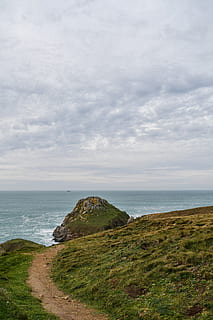 hav, himmel, Sky, sti, græs, side, landskab, ocean, natur, spidsen af ​​varevognen, Finistère, bretagne, vinter, sky - himmel, scenics - natur, vand, skønhed i naturen, rolig scene, ro, jord, horisont, horisont over vand, strand, ingen mennesker, dag, plante, ikke-urbane scene, idyllisk, 5K, CC0, offentligt domæne, royaltyfrie
