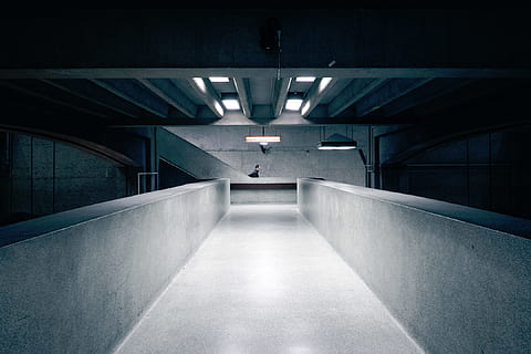building, urban, man, guy, hallway, lights, architecture, built structure, indoors, illuminated, transportation, the way forward, direction, lighting equipment, public transportation, subway, no people, ceiling, tunnel, diminishing perspective, empty, parking lot, absence, railing, wall - building feature, light, modern, concrete, underpass, light at the end of the tunnel, parking garage, underground walkway, 1080P, CC0, public domain, royalty free